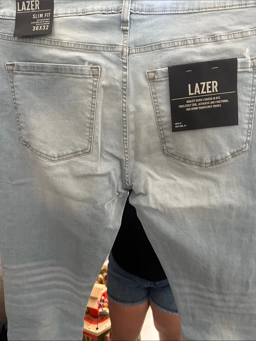 Slim Straight Light Blue Men’s Jeans - Distressed Finish